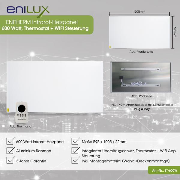 Enilux Infrarot-Heizpanel 600W mit WIFI